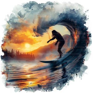 17 Clipart de surfe, Clipart de praia, Surfista em uma onda, Clipart de aquarela para impressão, Artesanato em papel, JPGs de alta qualidade, Download digital