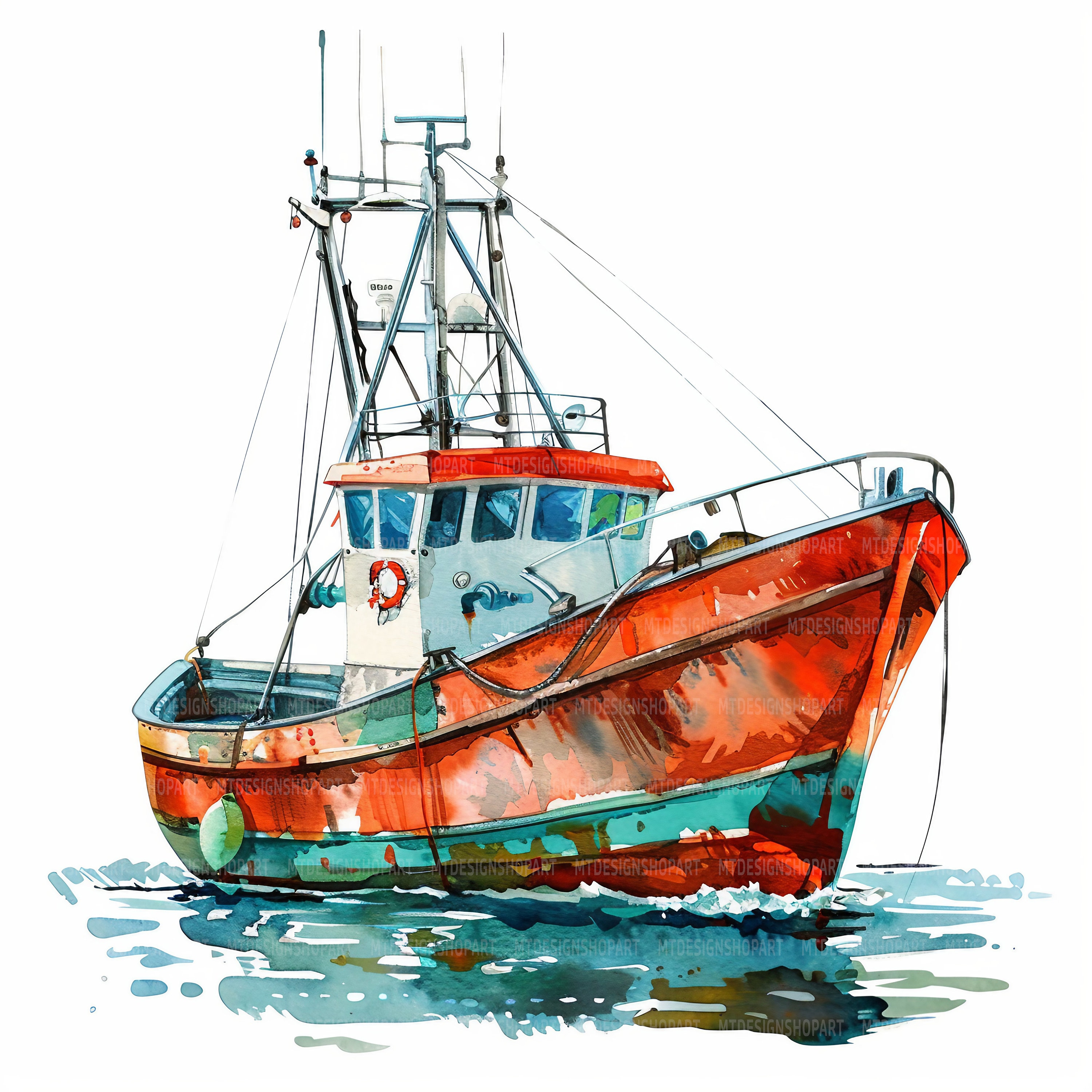 11 Fishing Boat Clipart, Boat Fishing, Printable Watercolor Clipart ...