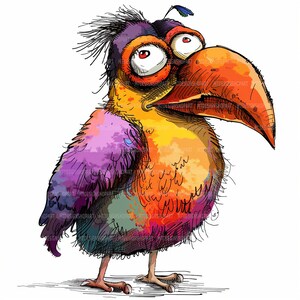 18 imágenes prediseñadas de pájaros locos, imágenes prediseñadas de pájaros caprichosos, pájaros divertidos, imágenes prediseñadas de acuarela, JPG de alta calidad, imágenes prediseñadas imprimibles, descarga digital