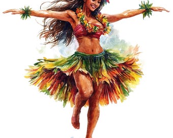 19 Hula Girls Clipart, Dance Girl, Printable Watercolor Clipart, Paper Craft, Junk Journals, High Quality JPGs, Digital Download