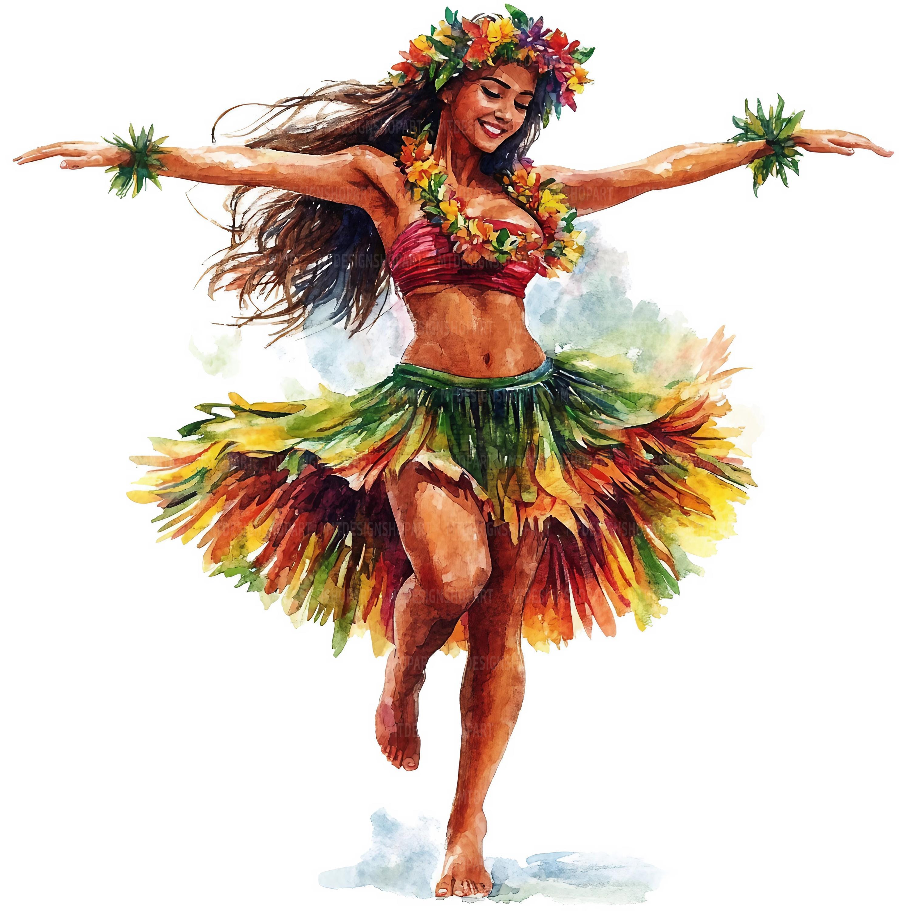 19 Hula Girls Clipart, Dance Girl, Printable Watercolor Clipart