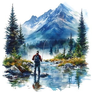 22 cliparts de pêche, pêcheur à la ligne des cliparts, clipart aquarelle imprimable, créations en papier, journaux indésirables, fichiers JPG de haute qualité, téléchargement numérique