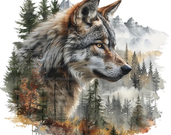 14 Woodland Wolf Clipart, Printable Watercolor clipart, wolf Clipart, High Quality JPGs, Digital download, High Resolution, Paper crafts