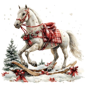 16 Weihnachten Schaukelpferd Clipart, Schaukelpferd, druckbare Aquarell Clipart, Papierwesen, hochwertige JPGs, digitaler Download