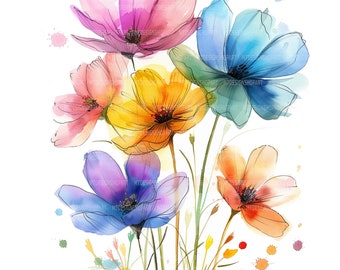 24 Various Flowers Clipart, colorful flowers clipart, Printable Watercolor Clipart, Flowers Print, High Quality JPGs, Digital Download