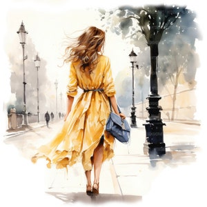 16 vrouw lopen clipart, meisje lopen, afdrukbare aquarel clipart, Paper Craft, ongewenste tijdschriften, hoge kwaliteit jpg's, digitale download