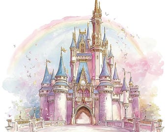 16 Princess Castle Clipart, Magical Fairytale Castle, Pink castle, Printable Watercolor,High-Quality JPGs, Paper Craft, Junk Journal