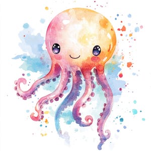 14 Cute Baby Octopus Clipart, Undersea watercolor clipart, Printable Watercolor Clipart, Paper Craft, High Quality JPGs, Digital Download