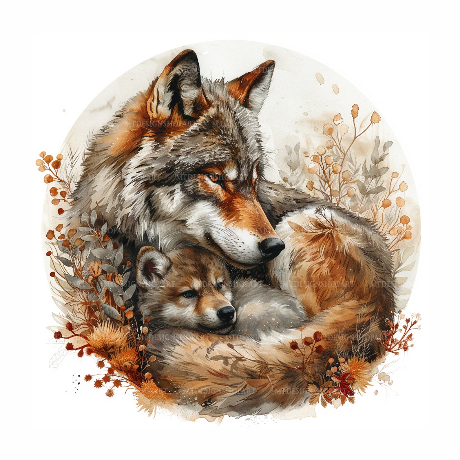 15 Wolf and Baby Clipart, Printable Watercolor Clipart, Watercolor Wolf ...