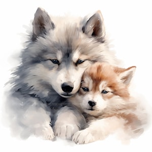 15 Wolf And Baby Wolf Clipart, Little Wolf Clipart, Printable Watercolor Clipart, Junk Journals, High Quality JPGs, Digital Download