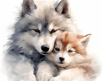 15 imágenes prediseñadas de lobo y lobito, imágenes prediseñadas de lobo pequeño, imágenes prediseñadas de acuarela imprimibles, revistas basura, archivos JPG de alta calidad, descarga digital