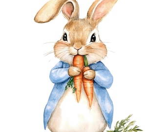 Bunny & Carrot Watercolor Clipart: Paper Crafts, Junk Journals (Digital Download JPGs 4096x4096px)