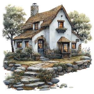 15 clipart de casa antiga, prédio antigo, clipart de aquarela para impressão, artesanato em papel, diários de lixo, JPGs de alta qualidade, download digital