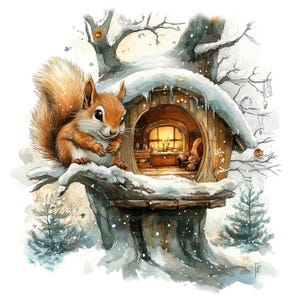 19 Clipart maison écureuil, écureuil Clipart, clipart aquarelle imprimable, créations en papier, journaux indésirables, JPG de haute qualité, téléchargement numérique
