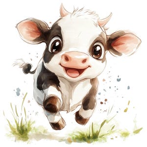 19 clipart de bebê vaca brincando, clipart fofo de vaca, clipart de aquarela para impressão, artesanato em papel, diários de sucata, JPGs de alta qualidade, download digital