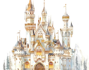 17 Winter Castle Clipart, Princess Castle, Printable Watercolor Clipart, Paper Craft, Junk Journals, High Quality JPGs, Digital Download