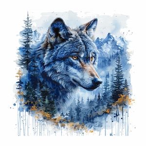 15 Wolf Head Clipart, Printable Watercolor clipart, Watercolor wolf Clipart, High Quality JPGs, Digital download, High resolution, crafts