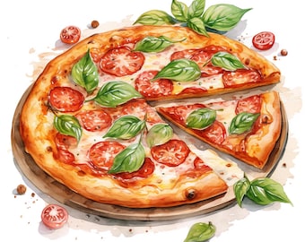 19 Clipart di pizza, Clipart di pizza ad acquerello, Clipart di acquerello stampabili, Lavoretti di carta, Diari spazzatura, JPG di alta qualità, Download digitale