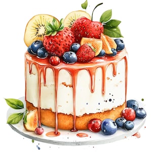 22 Lecker Geburtstagskuchen Clipart, Kuchen Clipart, Wasserfarben Clipart zum Ausdrucken, Papierhandwerk, Junk Journals, hochwertige JPGs, digitaler Download