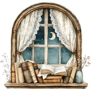 24 Night Window Clipart, Nursery Window Clipart, Printable Watercolor Clipart, Paper Craft, High Quality JPGs, Digital Download