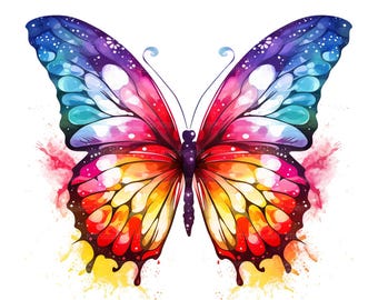 22 Butterfly Clipart, Colorful Butterfly, Printable Watercolor Clipart, Paper Craft, Junk Journals, High Quality JPGs, Digital Download