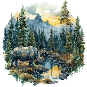 13 Rhinoceros  Clipart, Printable Watercolor Clipart, Rhinoceros Clipart, High Quality JPGs, High Resolution, Paper crafts ,Digital Download
