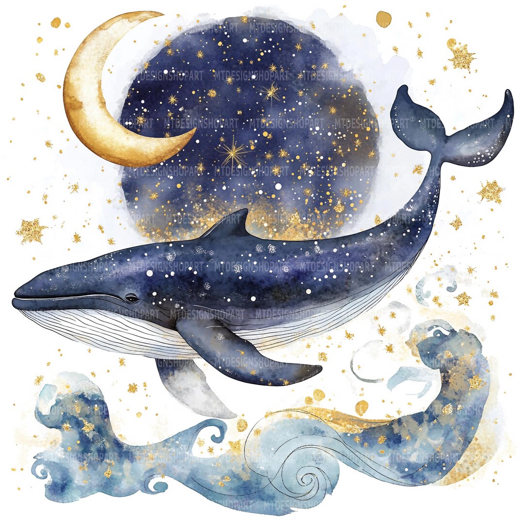 17 クジラのクリップアート、星空の夜のクジラアート、印刷可能な
