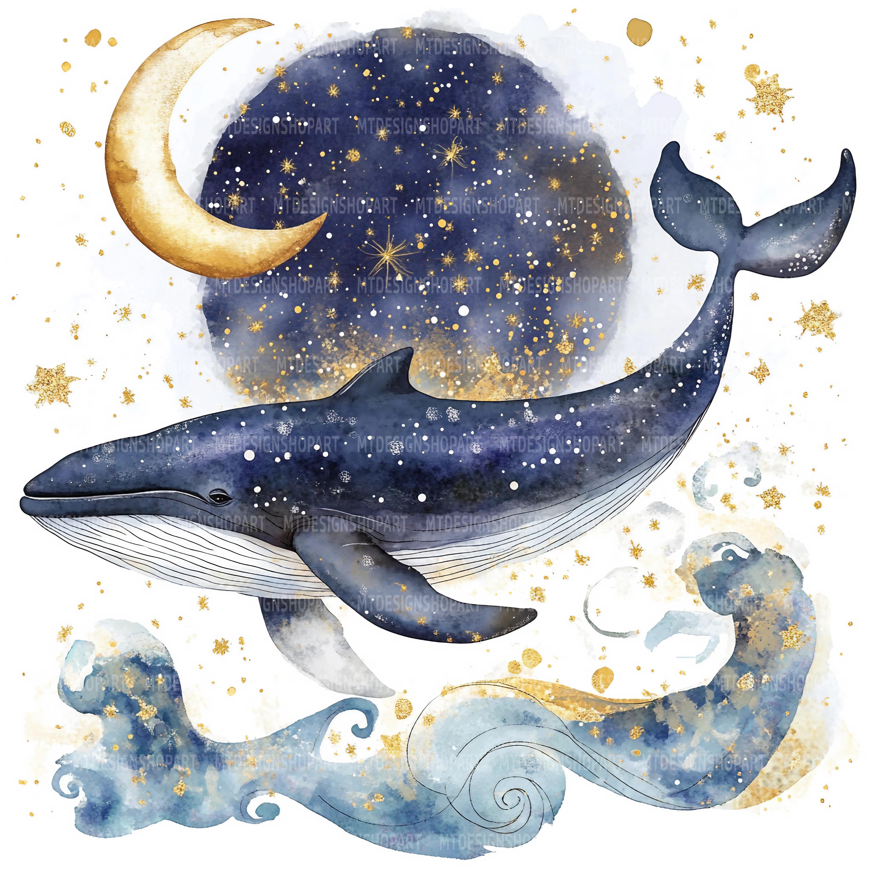 17 クジラのクリップアート、星空の夜のクジラアート、印刷可能な