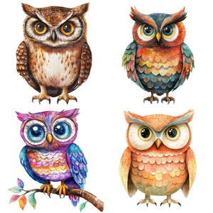 24 süsse Eulen Clipart, Hyperrealistische Eule, druckbare Aquarell Cliparts, Papierwesen, Junk Journals, hochwertige JPGs, digitaler Download