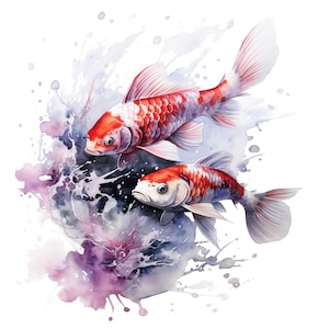 16 Koi Fish Watercolor Clipart, Japanese Fish, Printable Watercolor Clipart, Paper Craft, Junk Journals, High Quality JPGs, Digital Download
