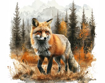 Clipart di volpe che corre, clipart acquerello stampabile, clipart di volpe acquerello, 15 JPG di alta qualità, digitale, alta risoluzione, lavoretti di carta