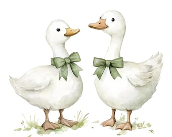16 Cute Duck Clipart, Duck with Bow, Peacock Landscape, Printable Watercolor Clipart, Paper Craft, High Quality JPGs, Digital Download
