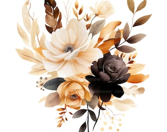 20 clipart de flores de outono, clipart de buquê floral, clipart de aquarela para impressão, artesanato em papel, JPGs de alta qualidade, download digital