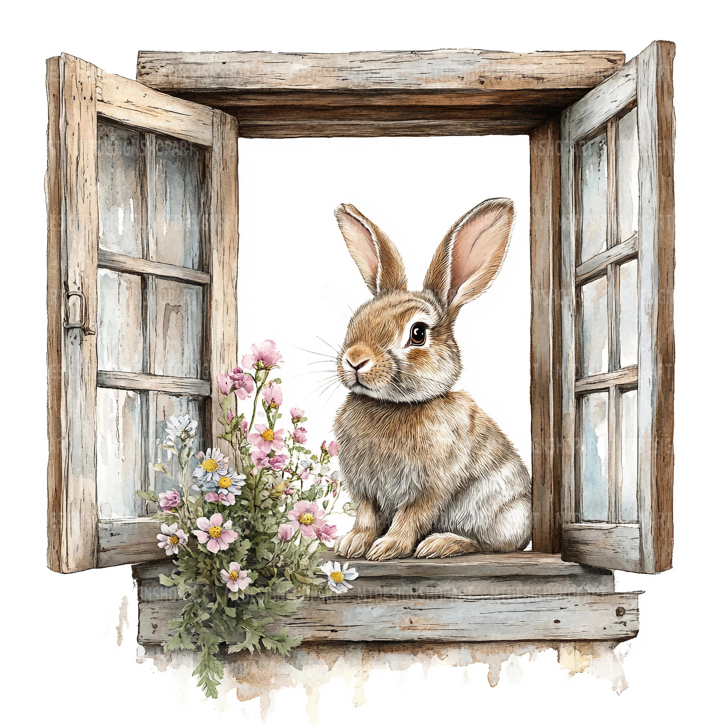 18 Bunny Window Clipart, Floral Rabbit, Printable Watercolor Clipart ...