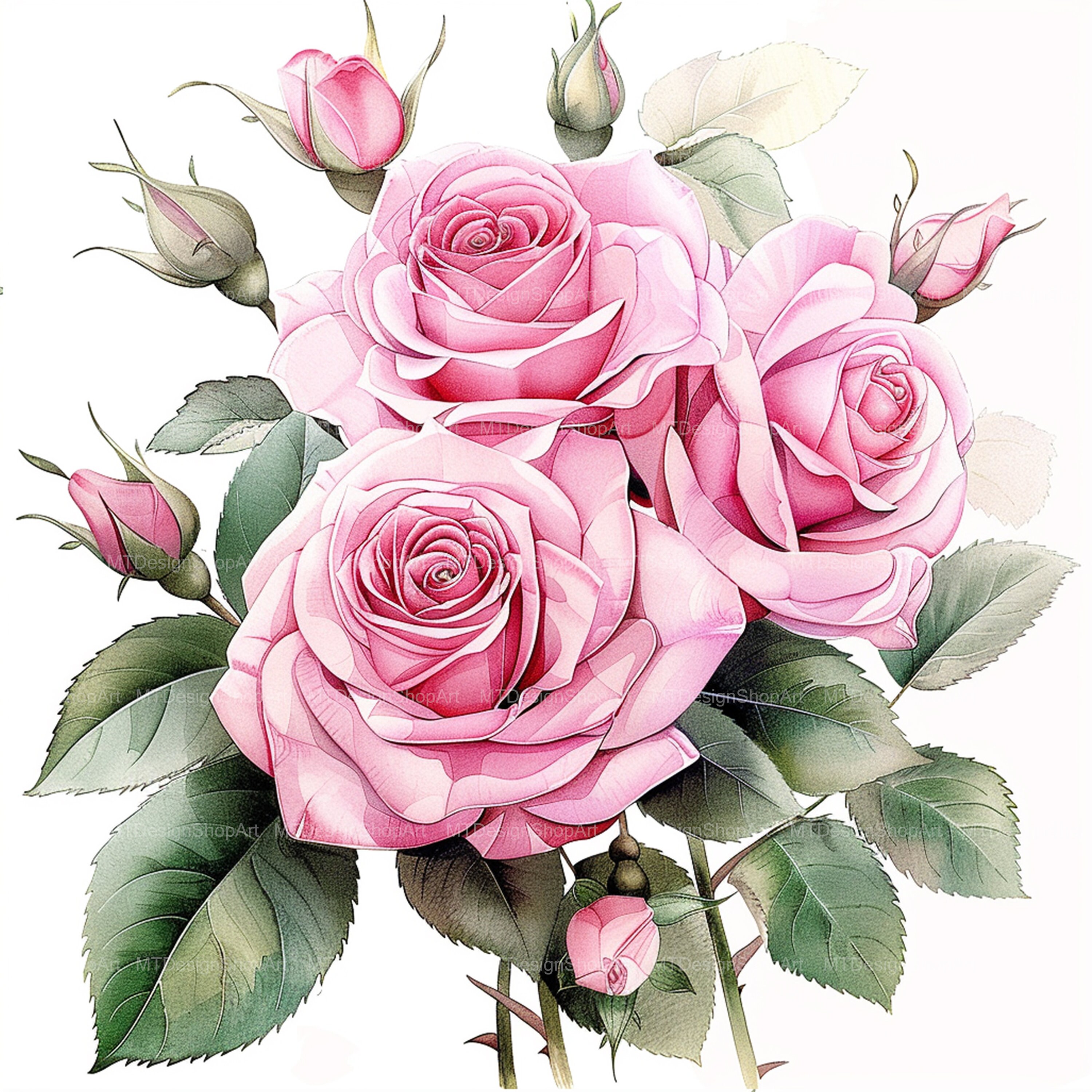 15 Pink Roses Clipart, Roses Clipart, Roses Bouquet, High Quality JPG ...