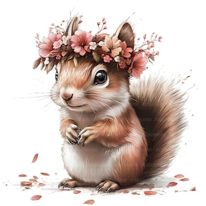 16 Clipart écureuil floral, clipart écureuil, clipart aquarelle imprimable, créations en papier, journaux indésirables, JPG de haute qualité, téléchargement numérique
