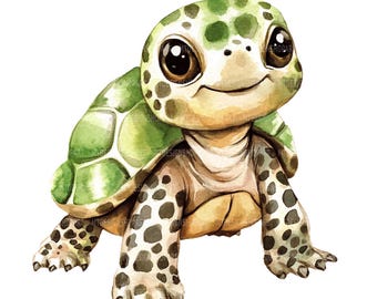 18 Cute Baby Turtle Clipart, Cute Sea Turtle, Printable Watercolor Clipart, Paper Craft, Junk Journals, High Quality JPGs, Digital Download