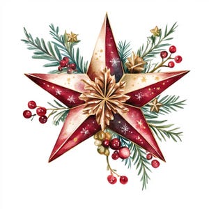19 クリスマス スター クリップアート、スター クリップアート、印刷可能な水彩クリップアート、ペーパー クラフト、ジャンク ジャーナル、高品質 JPG、デジタル ダウンロード