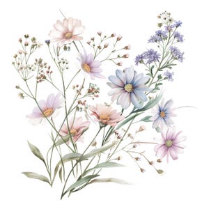 19 Daisies Flowers Clipart, Daisy Art, Dusty Floral, wedding, Printable Watercolor Clipart, Paper Craft, High Quality JPGs, Digital Download