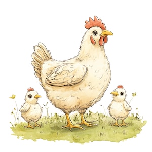 19 Huhn und Küken Clipart, Huhn und Hahn, druckbare Aquarell Clipart, Papierkunst, hochwertige JPGs, digitaler Download