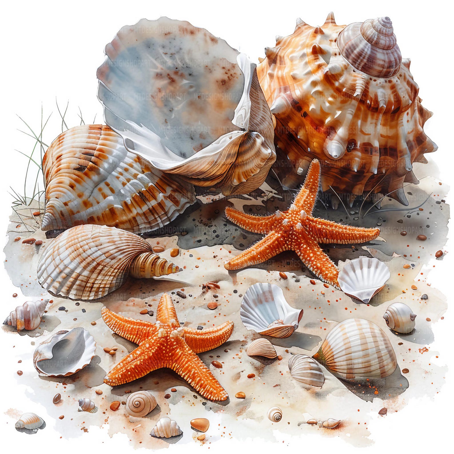 Junk Shells 19 Sea Shells Clipart, Seashell Clip Art, Printable Watercolor Clipart ...
