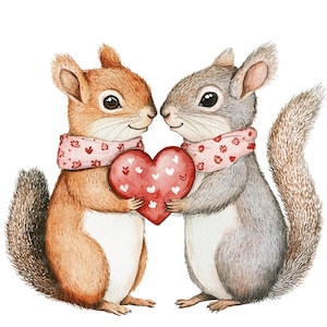 14 Clipart écureuils Saint-Valentin, coeur écureuil Clipart, clipart aquarelle imprimable, créations en papier, JPG de haute qualité, téléchargement numérique