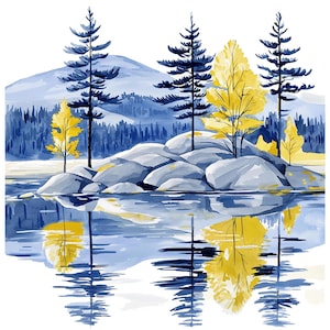 18 Taiga landscape Clipart, Lake Landscape Clipart, Printable Watercolor Clipart, Paper Craft, High Quality JPGs, Digital Download