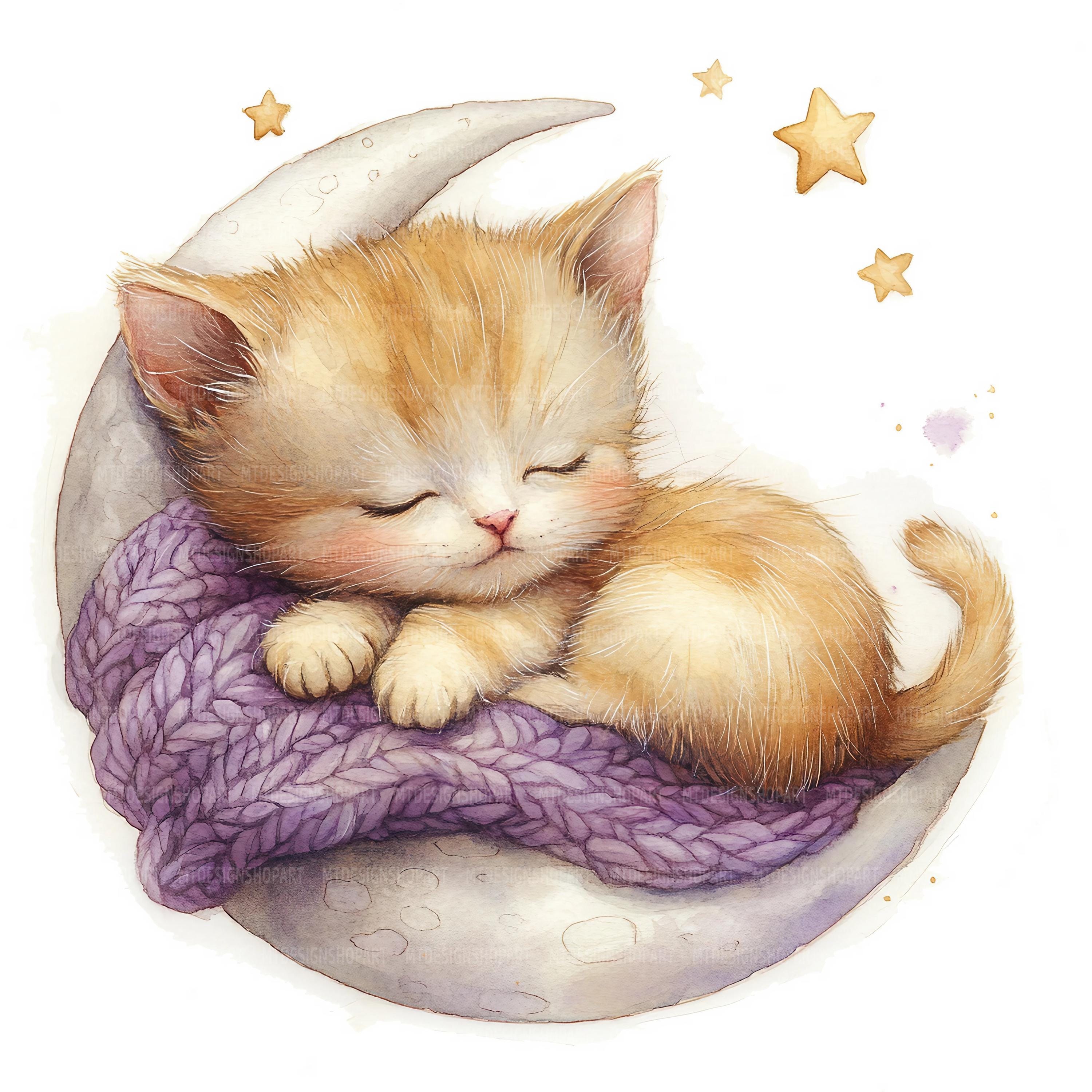 22 Sleeping Baby Animals on Moon Clipart, Cute Sleepy Animal, Printable Watercolor Clipart, Paper Craft, High Quality JPGs, Digital Download