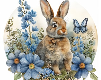 15 Floral Bunny Clipart, Rabbit Clipart, Printable Watercolor Clipart, Paper Crafts, Junk Journal, High Quality JPGs, Digital Download