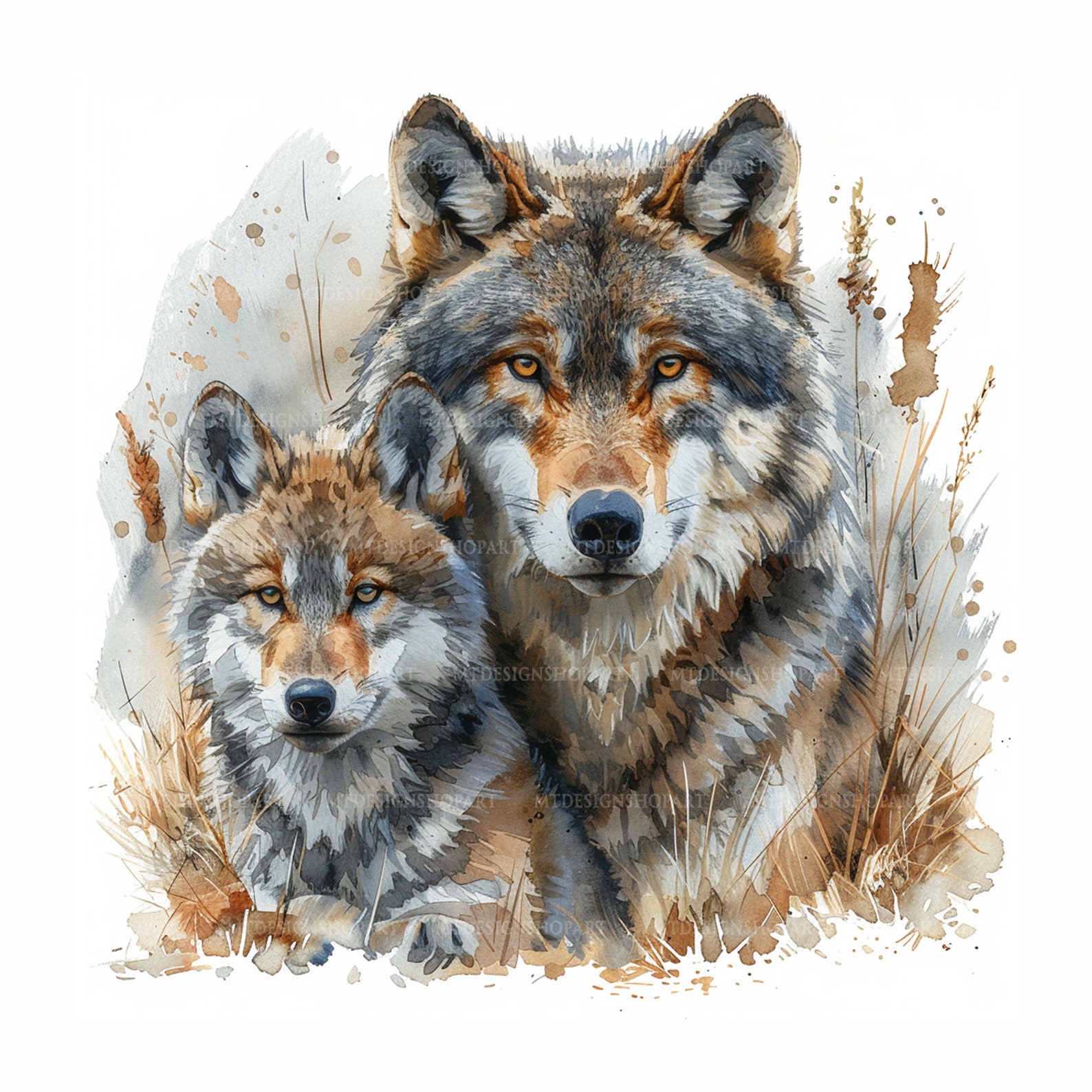 15 Wolf and Baby Clipart, Printable Watercolor Clipart, Watercolor Wolf ...