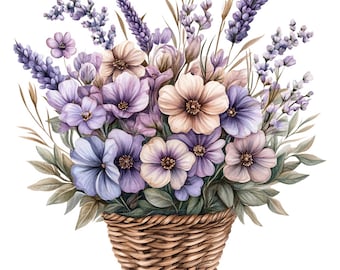 22 Floral Bouquet Clipart, Wedding Flowers in Vase, Printable Watercolor Clipart, Paper Craft, High Quality JPGs, Digital Download