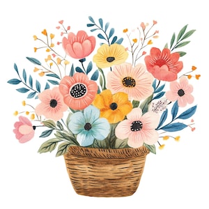 19 lentebloemen mand clipart, bloemen manden, afdrukbare aquarel clipart, Paper Craft, hoge kwaliteit jpg's, digitale download