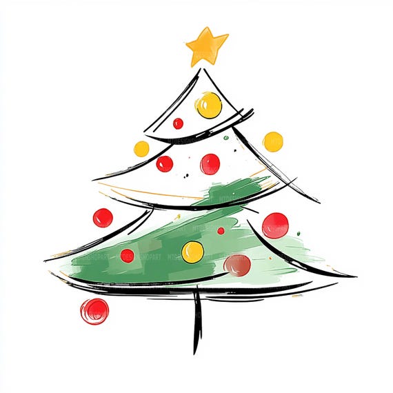19種類のクリスマスツリーのクリップアート、線画のクリスマスツリー