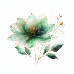 15 Imágenes Prediseñadas de flores abstractas, flores verdes, imágenes prediseñadas de acuarela imprimibles, JPG, artesanía de papel, diario basura, descarga digital Jpg